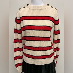La Ligne Cream and Red Striped Sweater